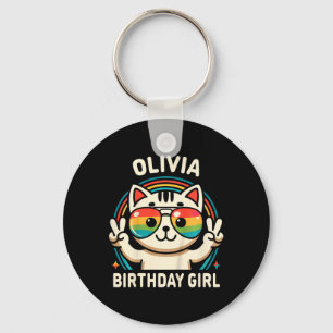 Kids Name Olivia Birthday Girl Cat  Keychain