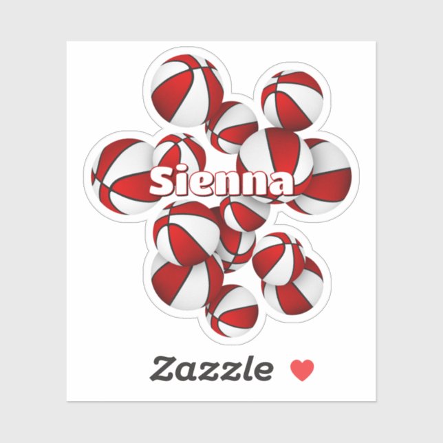 kids name on red white team colours basketballs (Sheet)