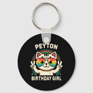 Kids Name Peyton Birthday Girl Cat  Keychain