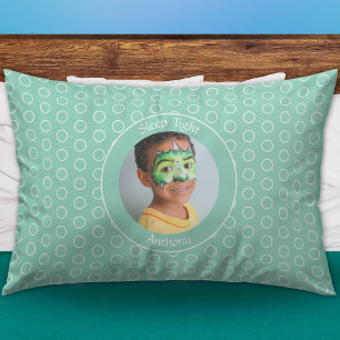 Kids Name Photo Green Personalized Pillowcase