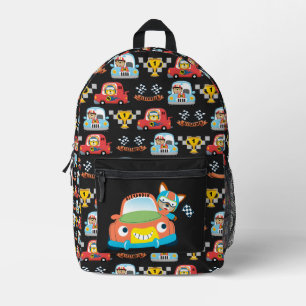 Kids Name Race Car Cute Boy Fox Race Car Driver Printed Backpack