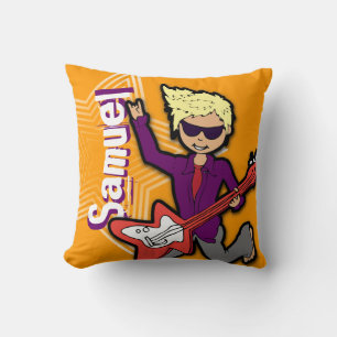 Kids name rockstar guitar orange & purple pillow