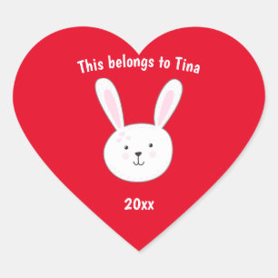 Kids Name Tag Bunny Rabbit Easter Red Heart