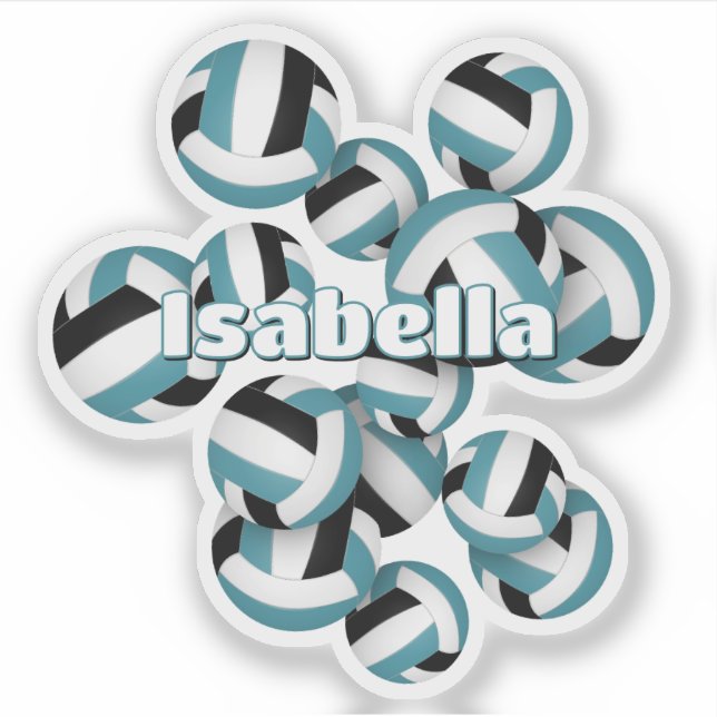 kids name teal black team colours volleyballs (Front)