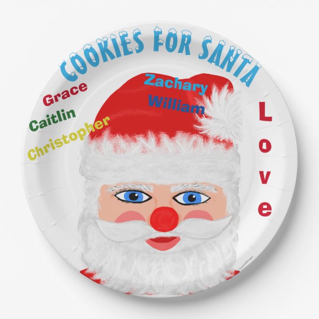 Kids Names Cookies for Santa Paper Plate (Front)