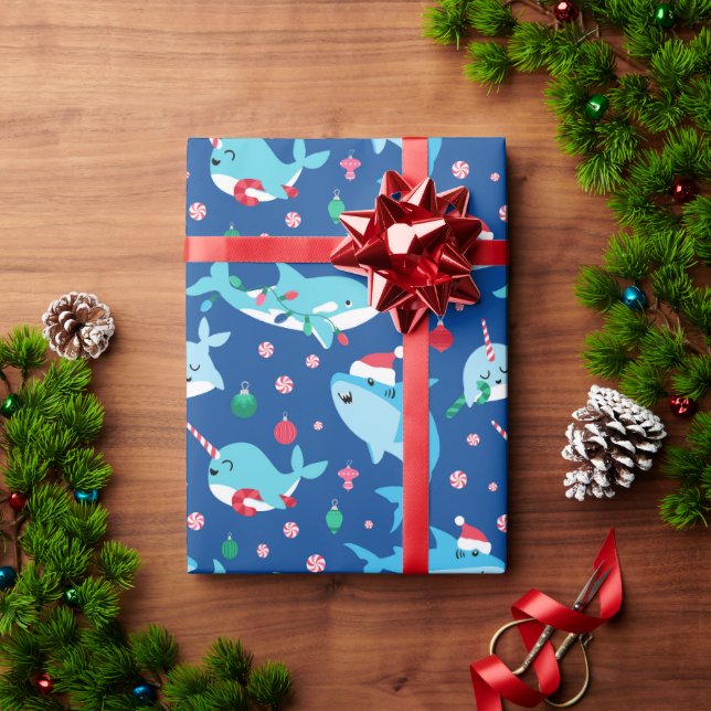 Kids Narwhal Shark Under The Sea Christmas Wrapping Paper (Holiday Gift)