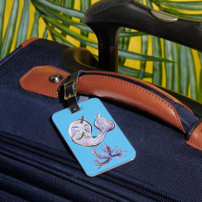 Kids Narwhale Luggage Tag (Front Insitu 1)