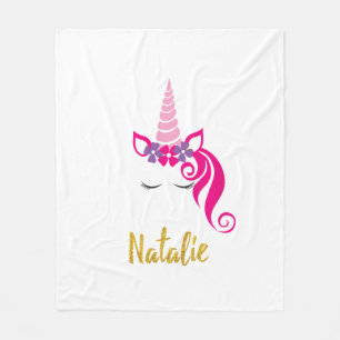 Kids Natalie Unicorn Shirt Girls Personalized Name Fleece Blanket