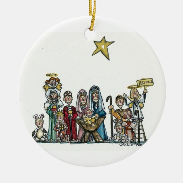 kids nativity scene ceramic ornament (Front)