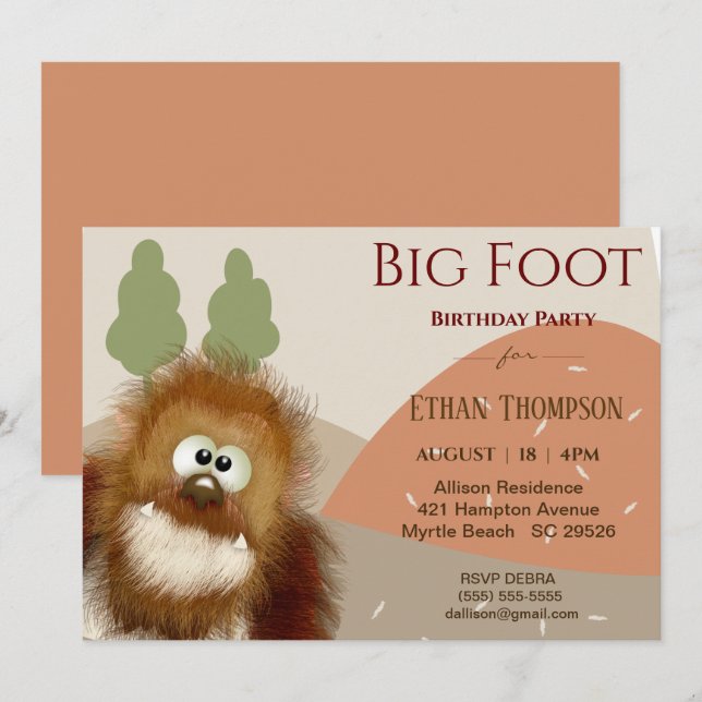 Kids Nature Big Foot/ Sasquatch Birthday Party   Invitation (Front/Back)
