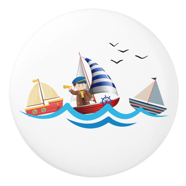 Kids Nautical Boat Captain Personalized Ceramic Knob (Front)