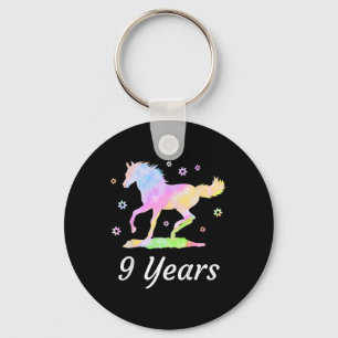 Kids Nine Years 9th Birthday Horse Rider Rainbow H Keychain
