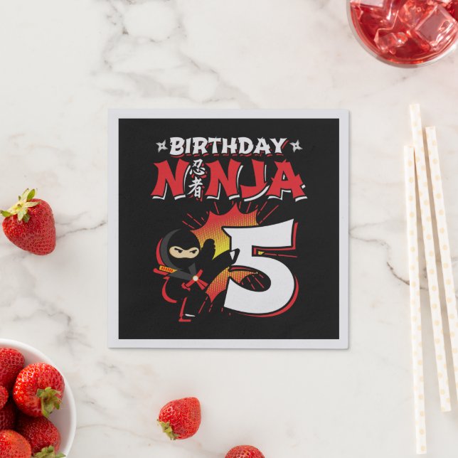 Kids Ninja Birthday Party Gift - 5 Year Old Napkin (Insitu)