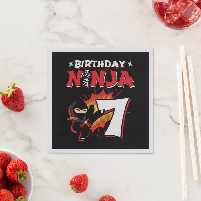 Kids Ninja Birthday Party Gift - 7 Year Old Napkin (Insitu)