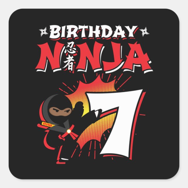 Kids Ninja Birthday Party Gift - 7 Year Old Square Sticker (Front)