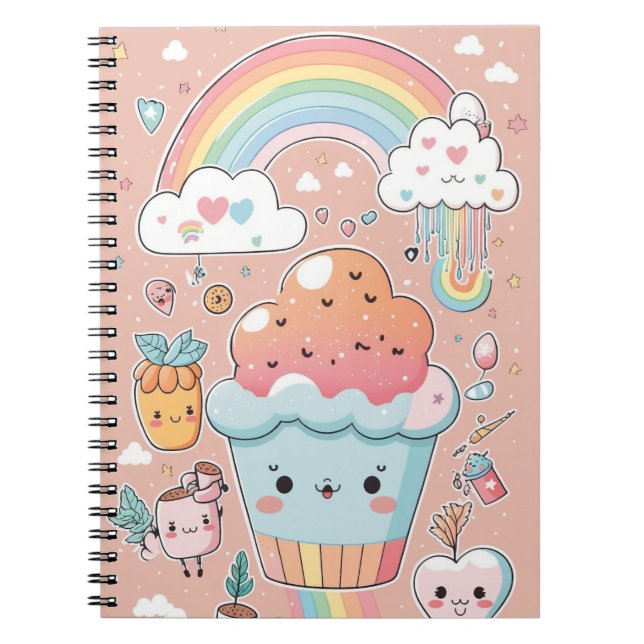Kids Notebook Cool Pattern with Cupcake & Rainbow (Front)