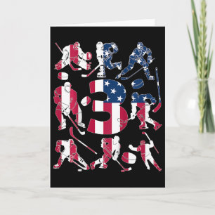 Kids Number 3 Years Ice Hockey 3rd Birthday  Card