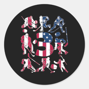 Kids Number 3 Years Ice Hockey 3rd Birthday Classic Round Sticker