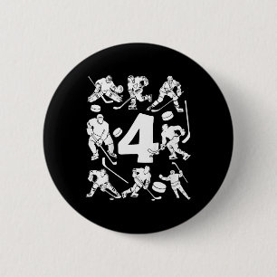 Kids Number 4 Years Ice Hockey 4th Birthday 2 Inch Round Button