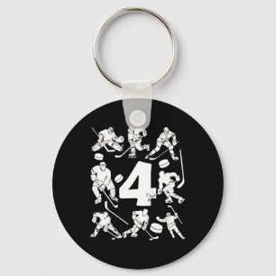 Kids Number 4 Years Ice Hockey 4th Birthday Keychain