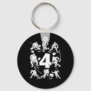 Kids Number 4 Years Ice Hockey 4th Birthday Keychain