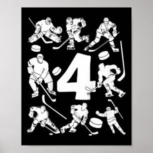 Kids Number 4 Years Ice Hockey 4th Birthday  Poster
