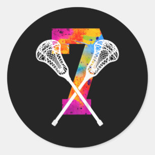 Kids Number 7 Years Lacrosse 7th Birthday Classic Round Sticker