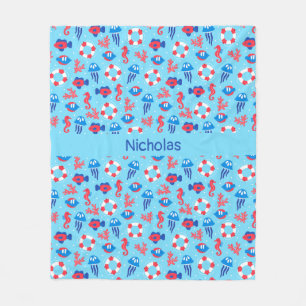 Kids Ocean Elements Pattern Personalized Fleece Blanket