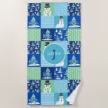 Kids Octopus Winter Sports Patchwork Personalized  Beach Towel<br><div class="desc">Kids Octopus Winter Sports Patchwork Personalized Quilt Pattern Beach Towel. Octopus and Snowman pattern with winter sports,  skiing,  sledding,  and snowboarding. Winter Holiday Christmas or Hanukah or winter birthday.</div>