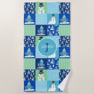 Kids Octopus Winter Sports Patchwork Personalized  Beach Towel
