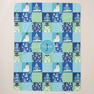Kids Octopus Winter Sports Patchwork Personalized  Sherpa Blanket