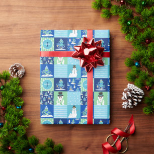 Kids Octopus Winter Sports Patchwork Personalized Wrapping Paper