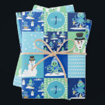 Kids Octopus Winter Sports Patchwork Personalized  Wrapping Paper Sheet<br><div class="desc">Kids Octopus Winter Sports Patchwork Personalized Quilt Pattern Wrapping Paper. Octopus and Snowman pattern with winter sports,  skiing,  sledding,  and snowboarding. Winter Holiday Christmas or Hanukah or winter birthday.</div>