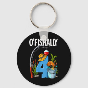 Kids O'fishally 4 Years Old 4th Birthday Fishing Keychain