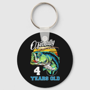Kids Ofishally 4 Years Old Fisherman 4th Birthday Keychain