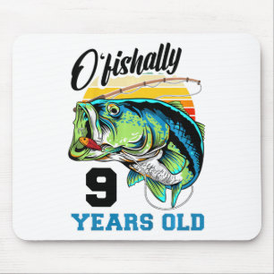 Kids O'fishally 9 Years Old 9th Birthday Fishing B Mouse Pad
