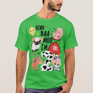 Kids Oink Baa Moo I'm Two 2 Toddler Farmer 2nd Bir T-Shirt