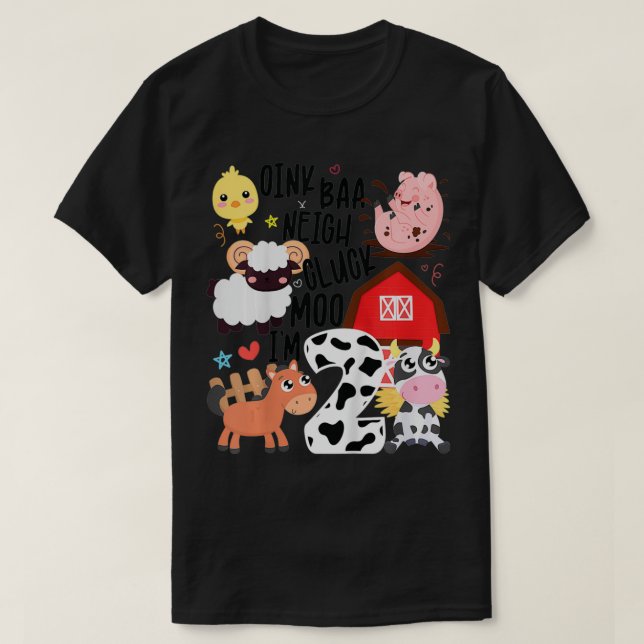 Kids Oink Baa Neigh Cluck Moo I'm Two 2 Farmer 2nd T-Shirt (Design Front)