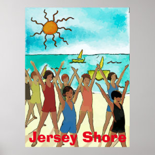 Kids on Beach Cartoon, add text or names Poster