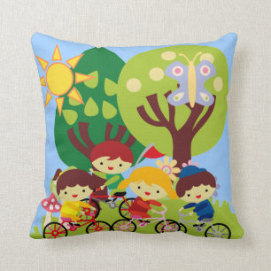 Kids on Bikes Throw Pillow