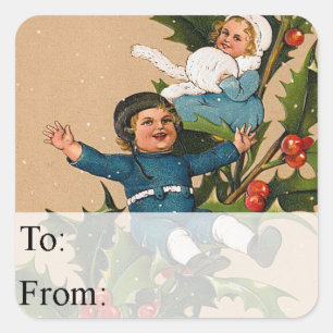Kids on Holly Vintage Gift Tag
