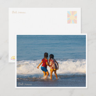 Kids on the Bali Beach - Authentic Postcard