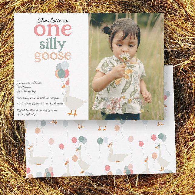 Kids One Silly Goose 1st Cute Photo Birthday Party Invitation (Kids One Silly Goose 1st Cute Photo Birthday Party Invitation)