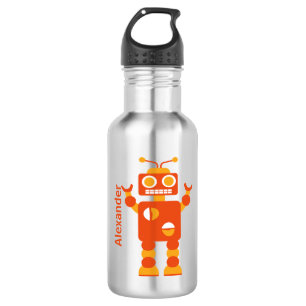 Kids Orange Crazy Boy Robot Personalized 532 Ml Water Bottle