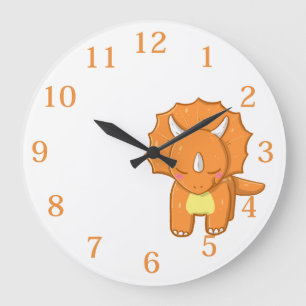 Kids Orange Dinosaur  Large Clock