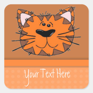 Kids Orange Tiger Stripe Cat Personalized Square Sticker