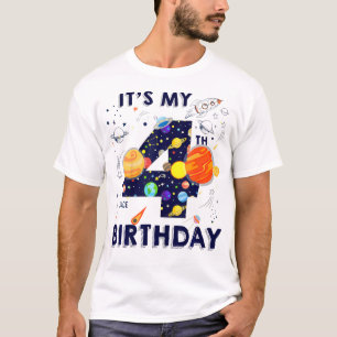 Kids Outer Space 4 Year Old 4Th Birthday Party Boy T-Shirt