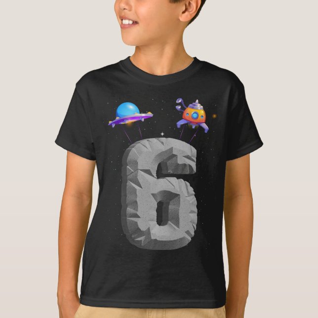 Kids Outer Space 6 Year Old 6th Birthday Party Boy T-Shirt (Front)