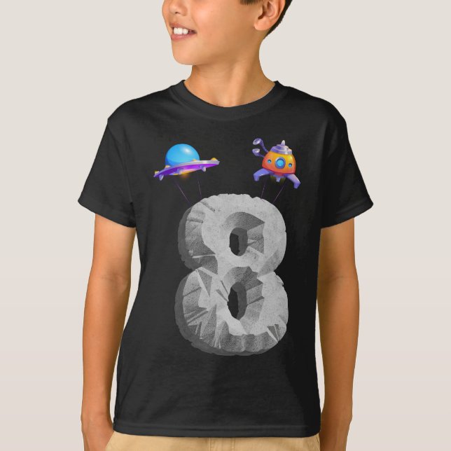 Kids Outer Space 8 Year Old 8th Birthday Party T-Shirt (Front)