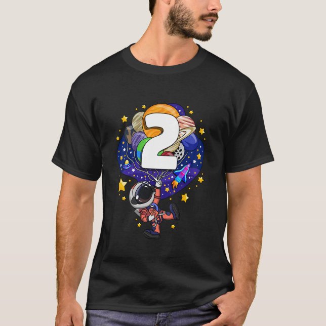 Kids Outer Space Astronaut 2Nd Birthday Boy 2 Year T-Shirt (Front)
